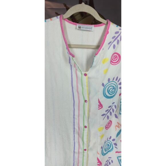 Vandemere Pastel Terry Robe Swim CoverUp Abstract Striped Pool Lounge Wear Large - Picture 3 of 5